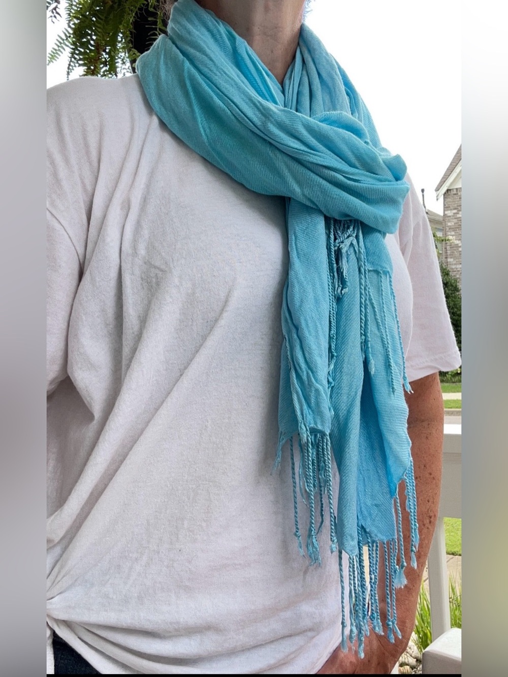 Light Aqua Fringe Scarf | Soft Lightweight Wrap Shawl - Picture 9 of 12